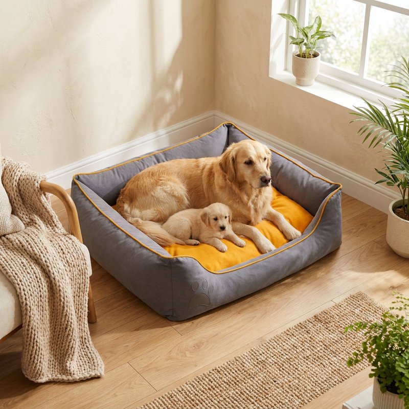 Lit pour chien avec traversin deux tons gris / moutarde Pawsome, L 21,7 po, Gris / Moutarde