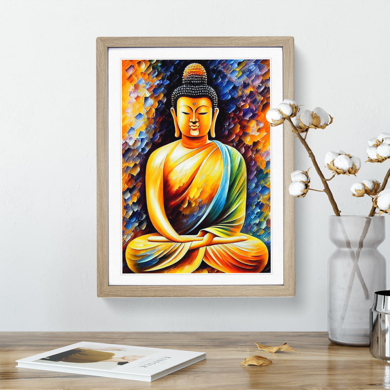 XV1022-4983X View Of Buddha No.4 - - Wall Art, 34cm H x 25cm W, Oak Framed Paper, Oak