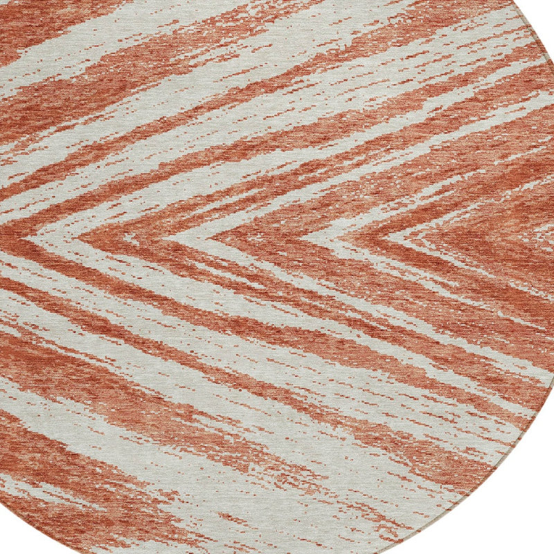 Tapis d'intérieur rond lavable abstrait saumon et ivoire 8 pi