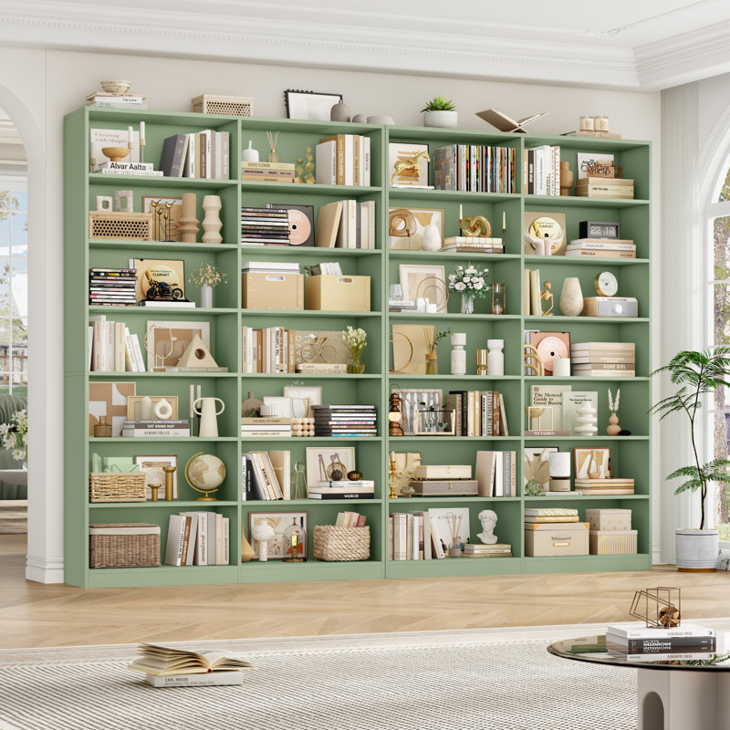 Bibliothèque Beetner H 84 po x l 46 po, bibliothèque standard à 7 niveaux, 14 cubes, Vert