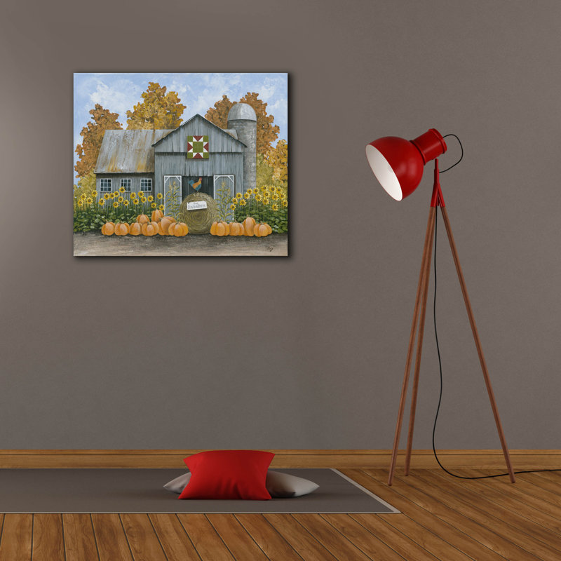  «Barn with Barn Quilt And Pumpkins» par Tanya Nyp, art mural sur toile, 30 po x 26 po, H 26 po x l 30 po