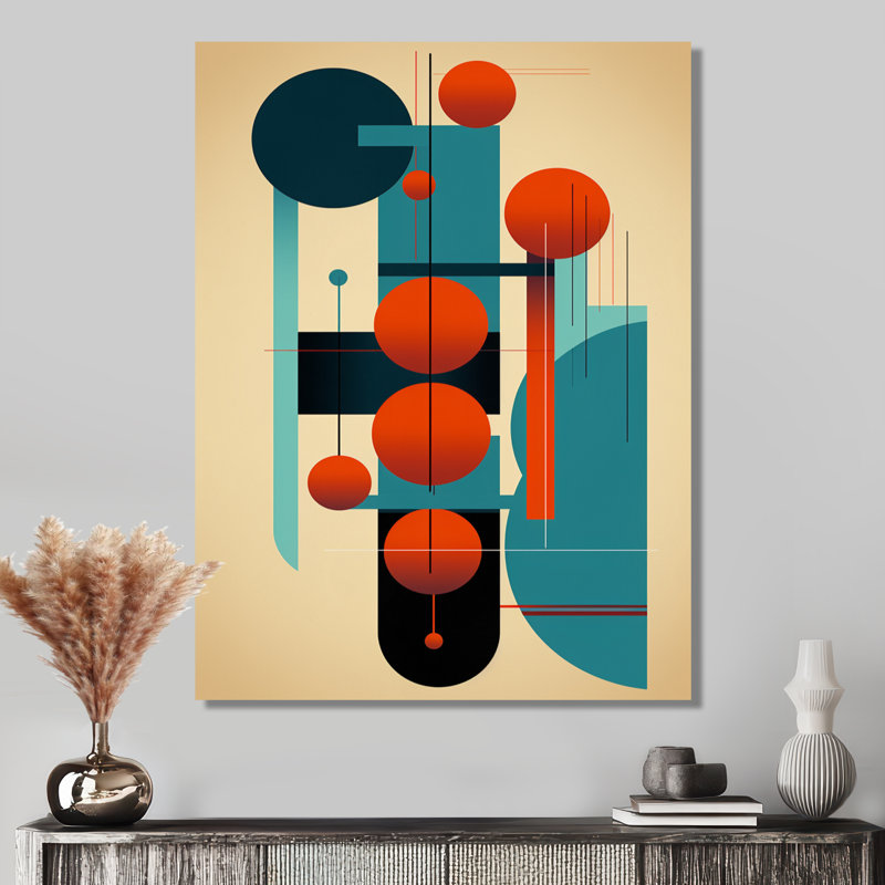Décoration murale géométrique d'équilibre circulaire rétro - Mid-Century, Toile tendue, H 32 po x l 16 po x P 1 po