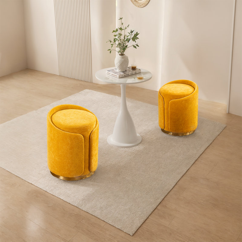 Masoomah Upholstered Swivel Ottoman, Yellow