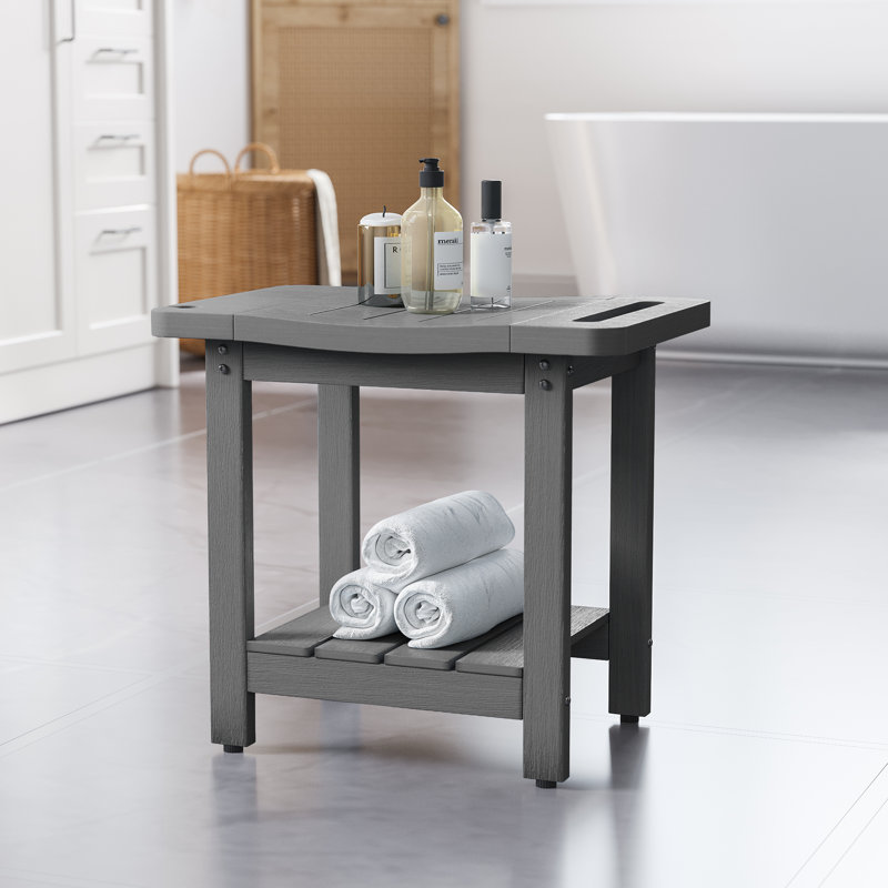 2-Tier Bathroom Shower Bench with  Shower Head Holder and Storage Space Curved Seat for Shaving Legs Foot Stool, Bath, Spa, Indoor or Outdoor Use