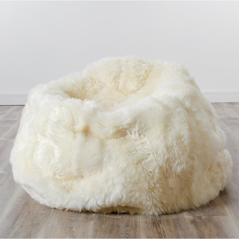 Genuine Fur Refillable Bean Bag Sofa, Natural White