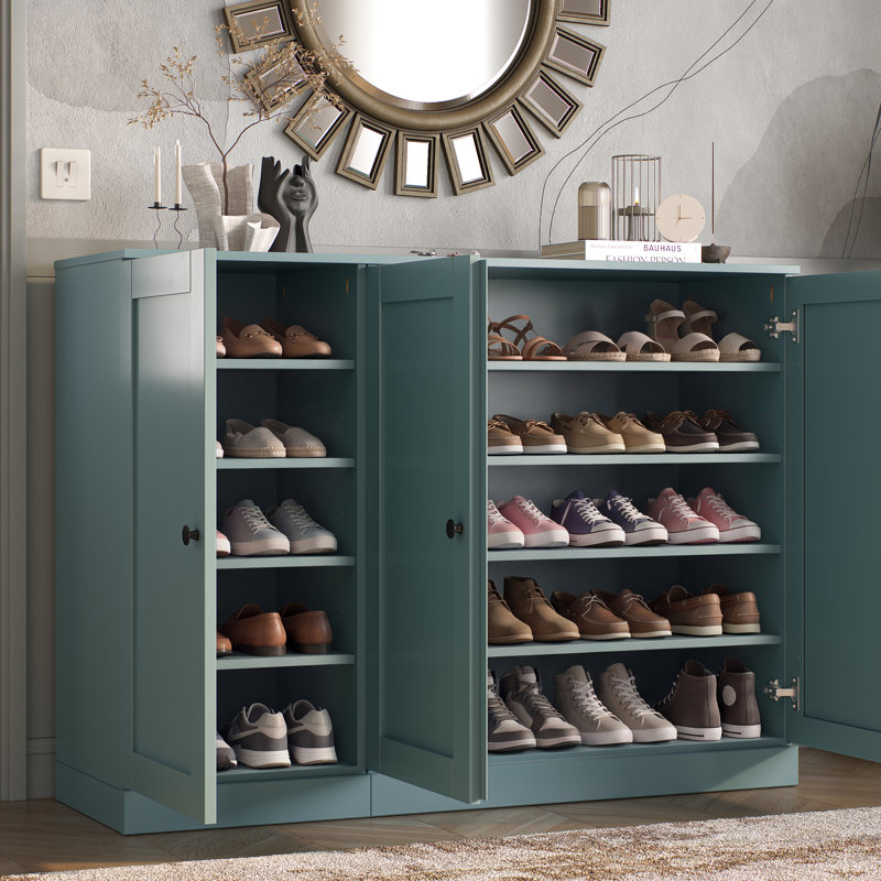 Armoire à chaussures 100% en bois massif avec portes Shaker, tablettes réglables, rangement modulaire pour vestibule, l 48,5 po x H 35,75 po