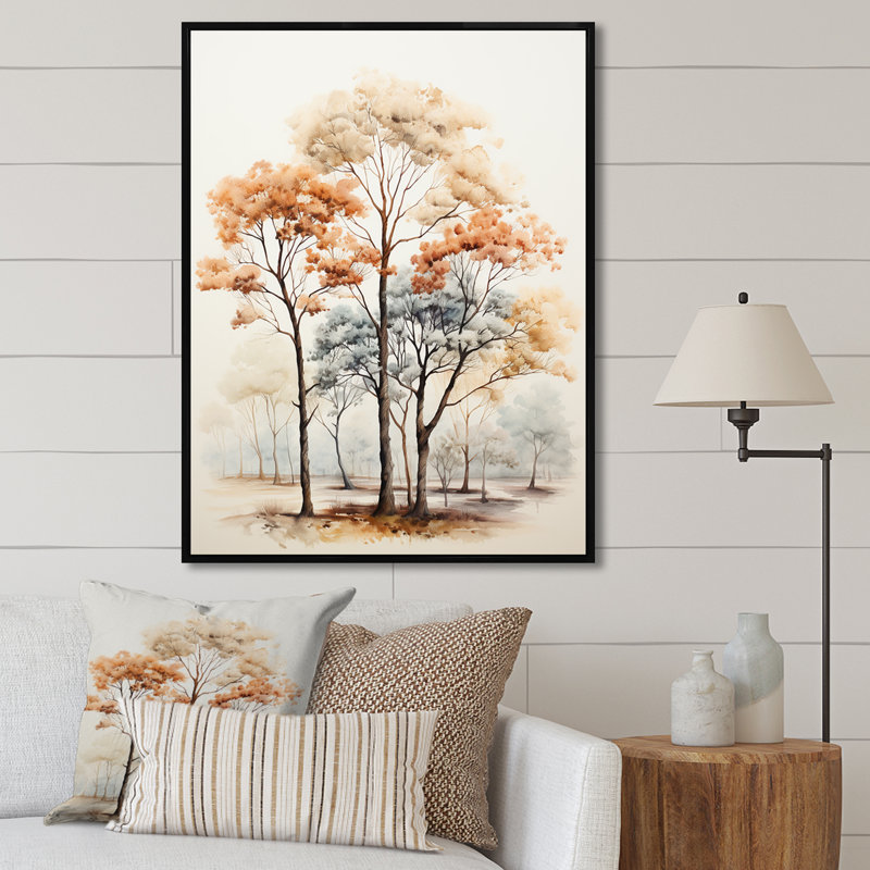 «Soft Neutral Tones Tree Oak Harmony», reproduction sur toile, Cadre flottant noir, H 32 po x l 24 po x P 1 po