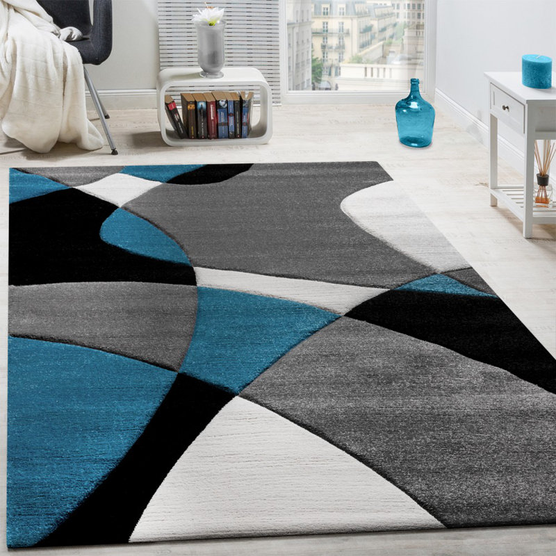 Chaya Flatweave Turquoise/Grey/Black Rug, Rectangle 120 x 170cm