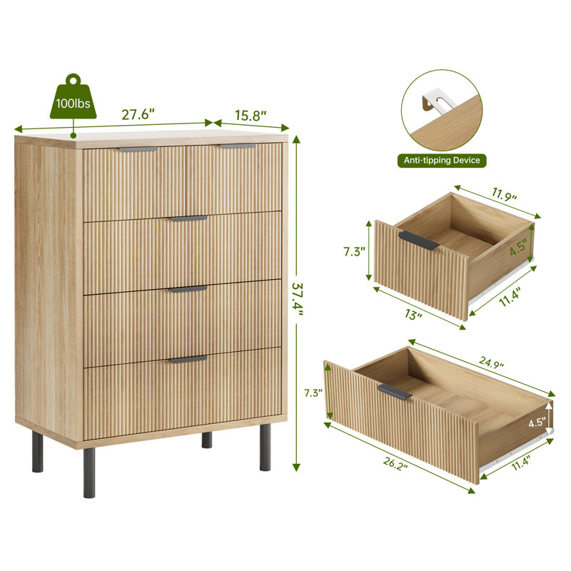 Commode 5 tiroirs Wave, Jaune