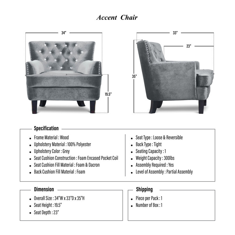 Aminat Upholstered Armchair, Gray Velvet