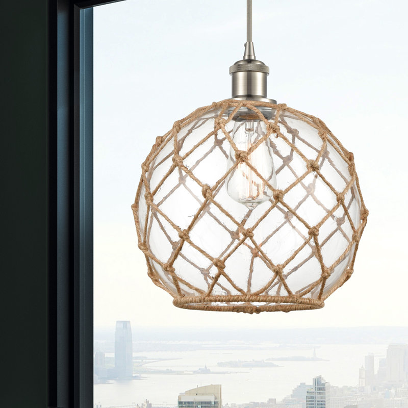Tobey 1 - Light Single Pendant, Clear/Brown, Brushed Satin Nickel, 133" H x 10" W x 10" D