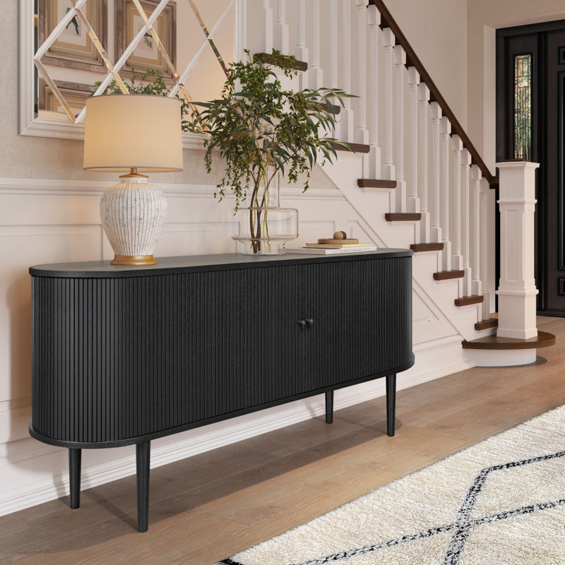 71" Sideboard Cabinet with Doors and Shelves - Cabinet for Living Room, Bedroom, Entryway and Office Credenza. Kitchen Buffet, Modern Media Console Table with Storage (Black Oak)