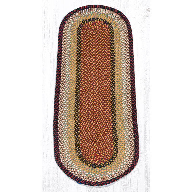  Tapis ovale bourgogne et moutarde tressé - Tapis en jute fait à la main de style rustique pour entrée ou cuisine