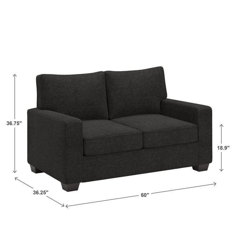 Beaulah Modern Fabric Upholstered Square Arm Loveseat, Black Woven