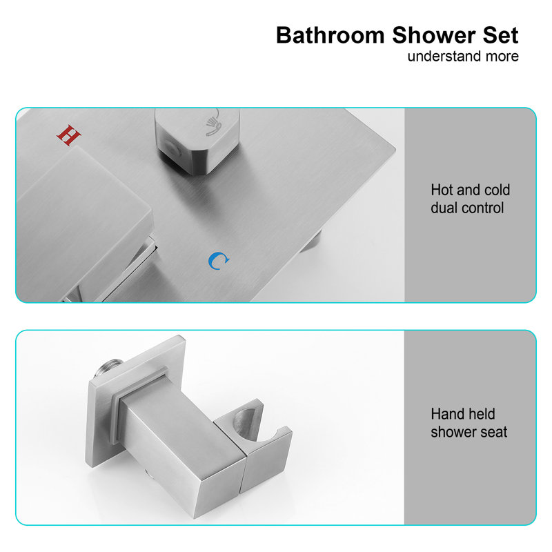 10 Inch Shower Head Bathroom Luxury Rain Mixer Shower Complete Combo Set Wall Mounted, Brushed Nickel