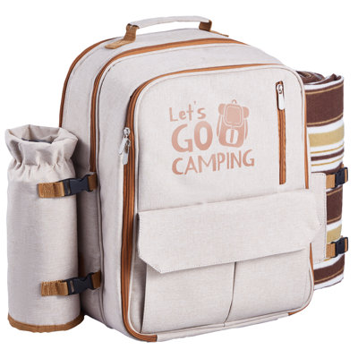 Beach Picnic Backpack Bag for 4 Person with Cooler Compartment Blanket
