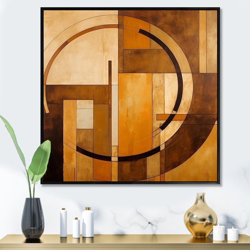 «Bronze Brilliance Symetry VI - Abstract Shapes», reproduction d'art sur toile, H 30 po x l 30 po, Cadre flottant noir