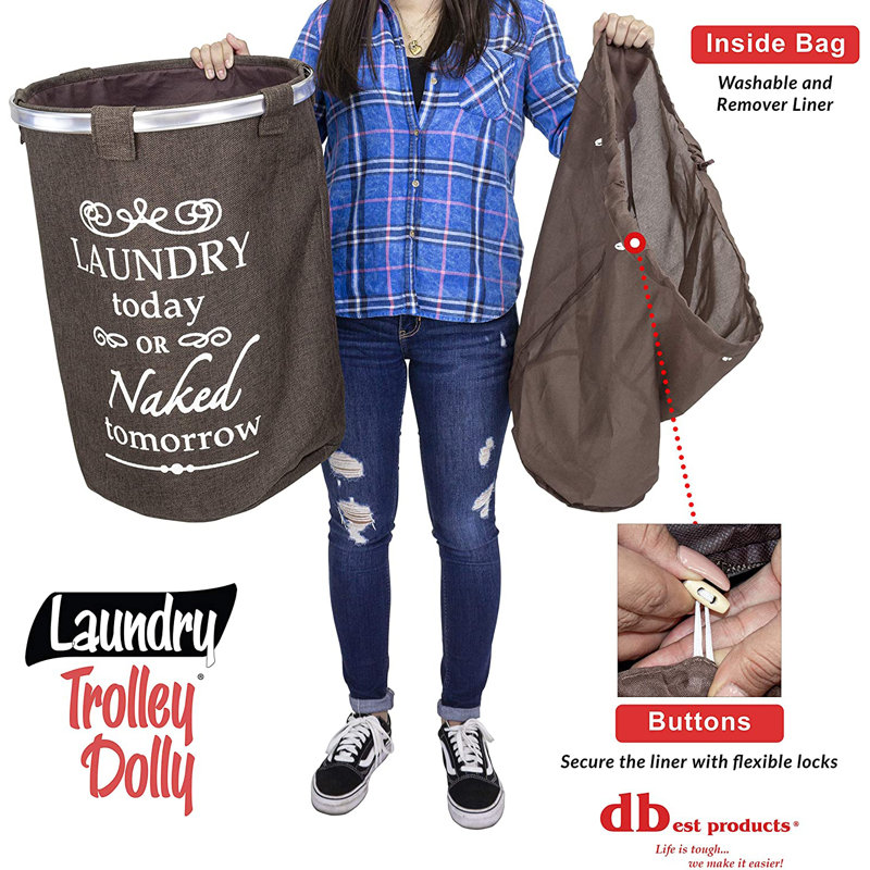 Brown Collapsible Laundry Hamper with Wheels and Frame