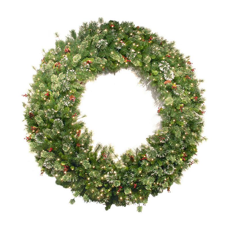 Wintry Pine Wreath with Clear Lights, 72"