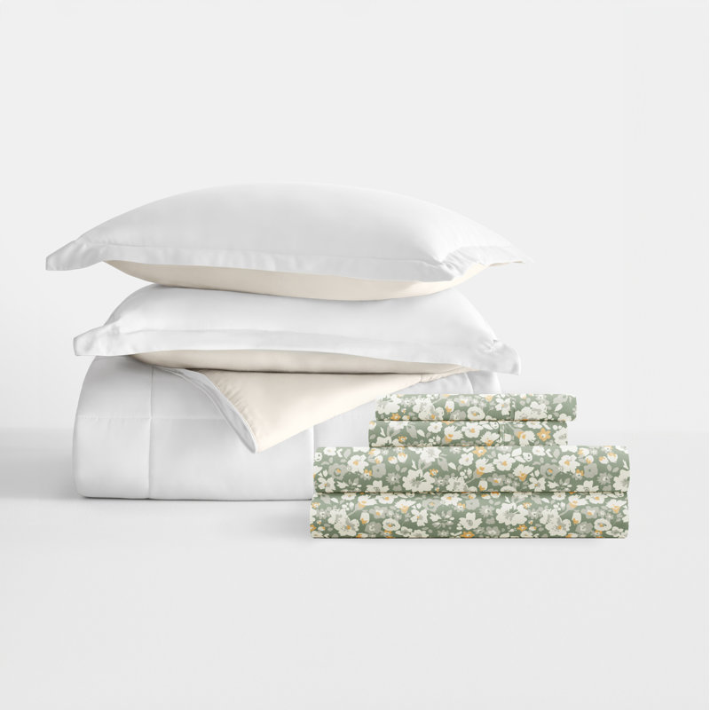 7-Piece Reversible Bedding Bundle - Solid Comforter and Patterned Sheet Set, Full Comforter + 1 Additional Piece