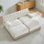 Canapé Chesterfield - velours, jupe à pampille, 2 repose-pieds, accoudoirs courbés - beige