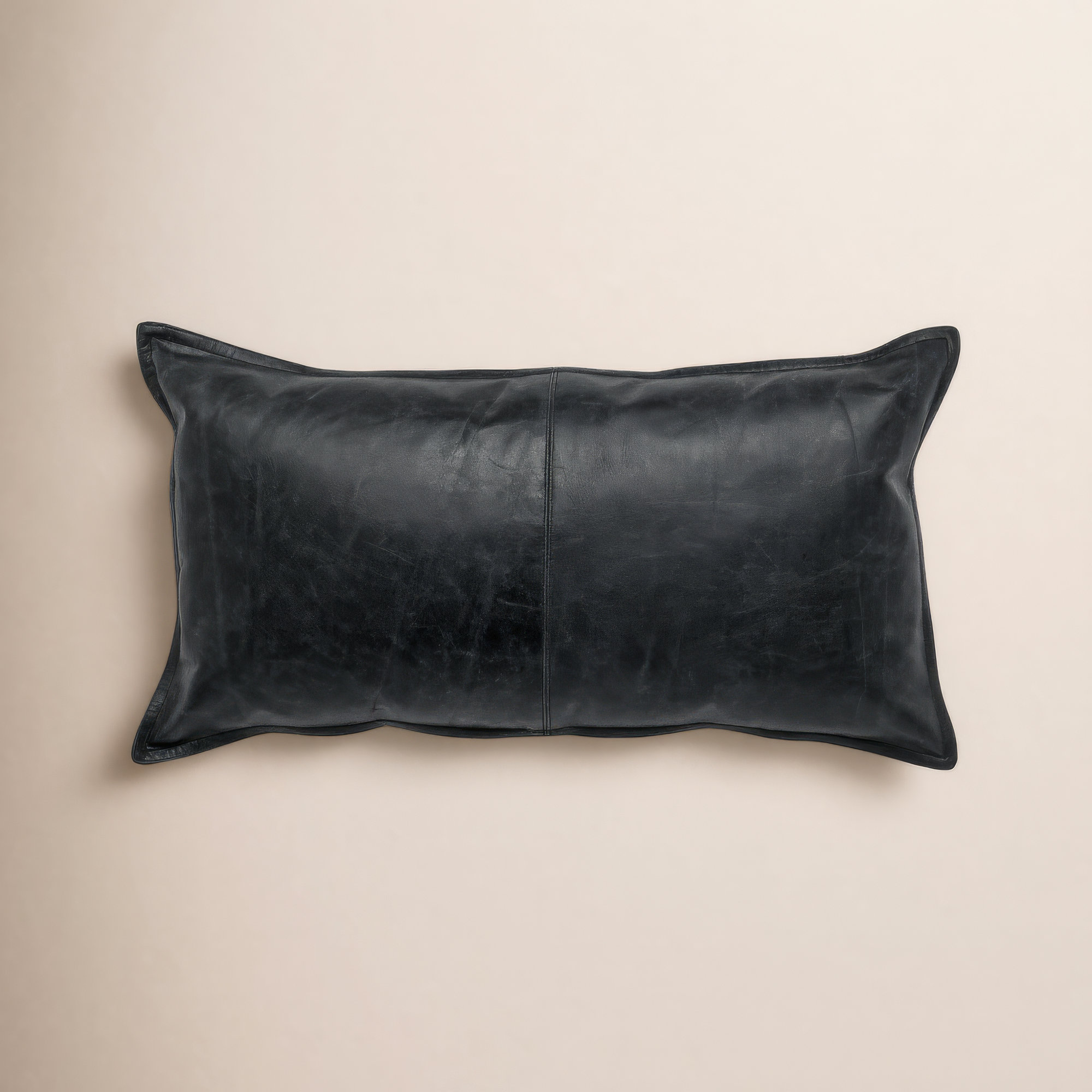 Cutler Leather Accent Pillow, Black, 14" x 26", Rectangular