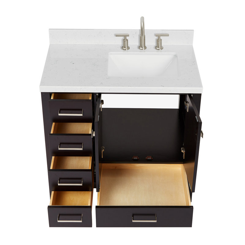  Meuble-lavabo simple 36 po avec comptoir en quartz 36 po, Right, Rectangular, Espresso