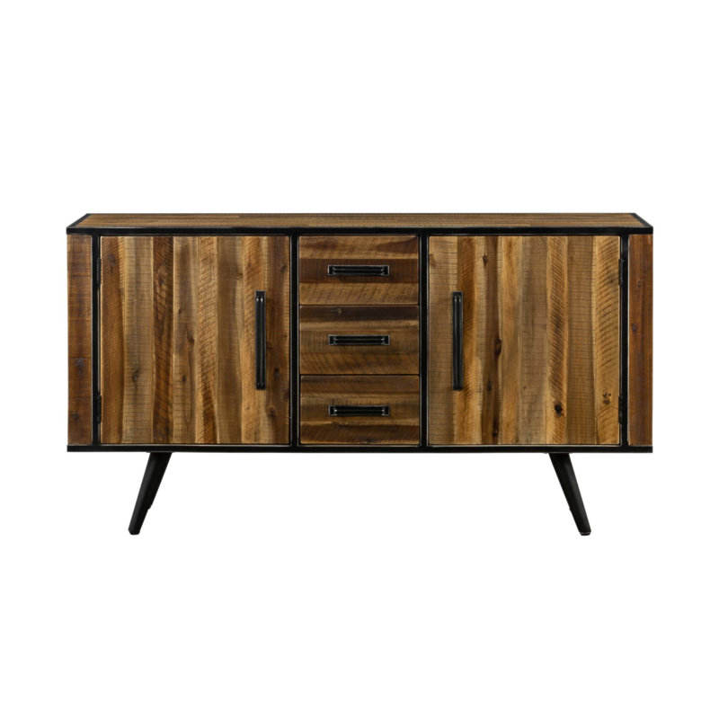 Buffet en acacia rustique avec tiroirs à fermeture en douceur et finition antique Dorvelle