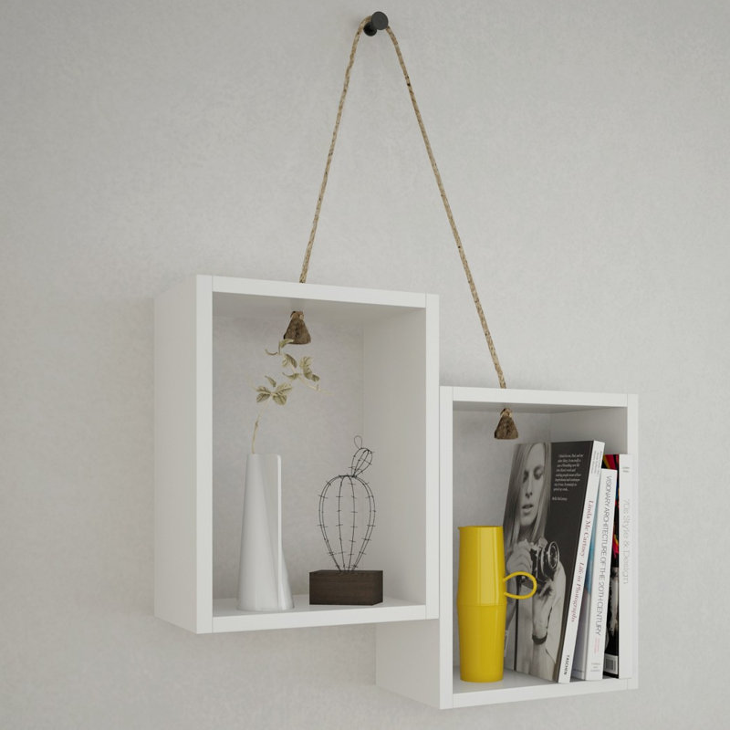 Tablette décorative 2 pièces avec tablettes réglables Abdelmageed, Blanc