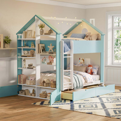 Modern Full Bunk Bed with Integrated Lighting and Smart Storage