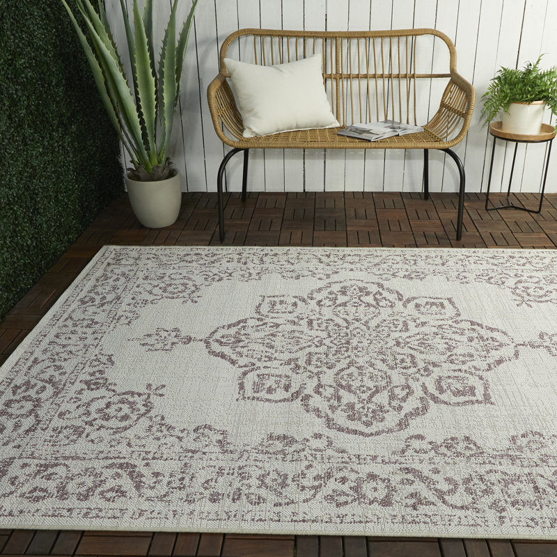 Tapis intérieur / extérieur rose Jamya, Rectangle 5 pi 3 po x 7 pi