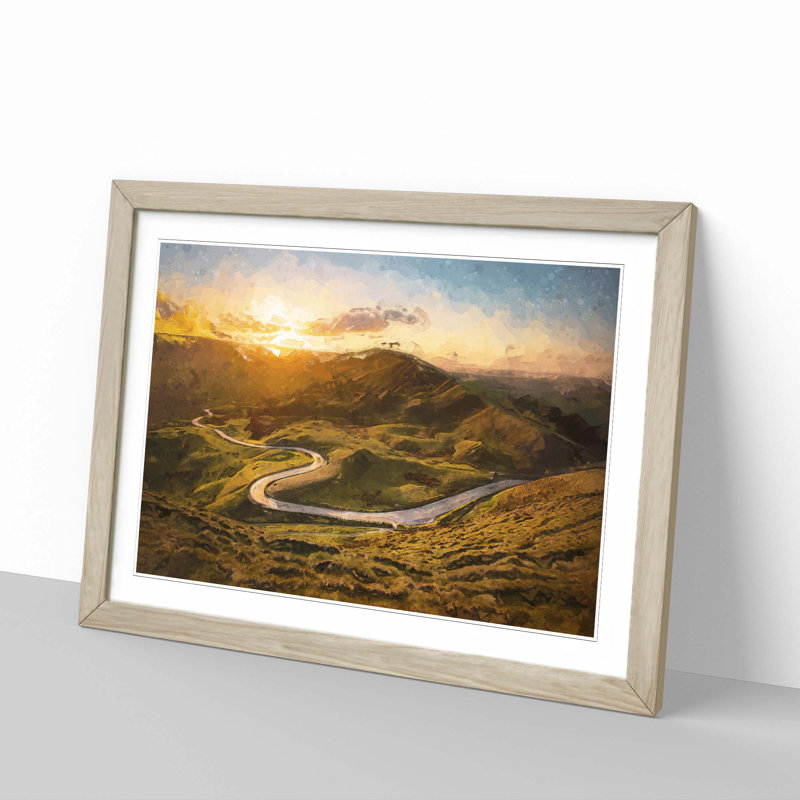 Mam Tor in the Peak District in Abstract - Picture Frame Graphic Art Print, 35cm H x 50cm W x 2cm D, Oak