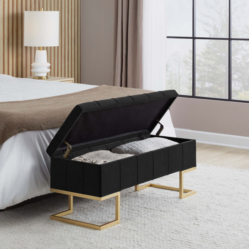 Banc de rangement en métal doré et velours noir