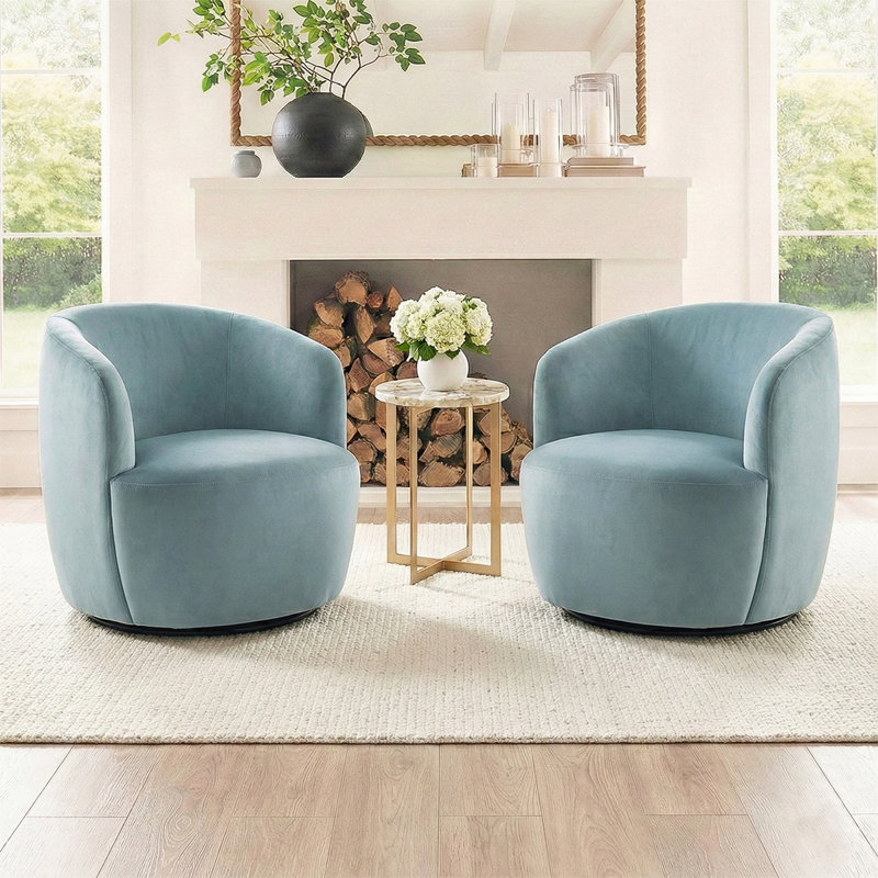 Pelemon 27" Wide Upholstered Velvet Small Swivel Accent Chair, Sky Blue Velvet