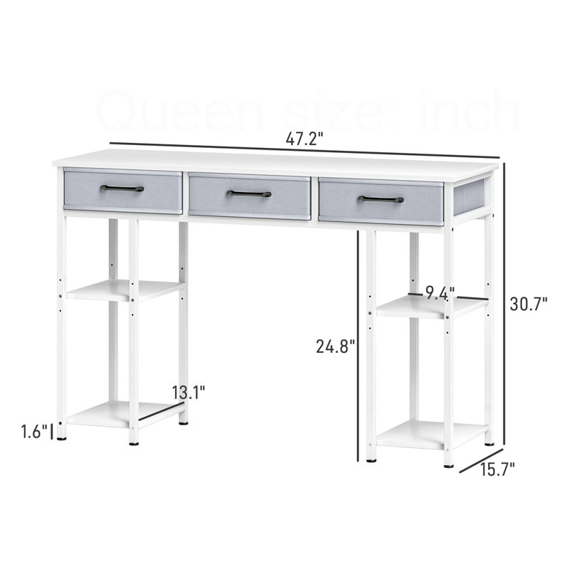 Bureau d'écriture avec tiroirs en tissu, Blanc