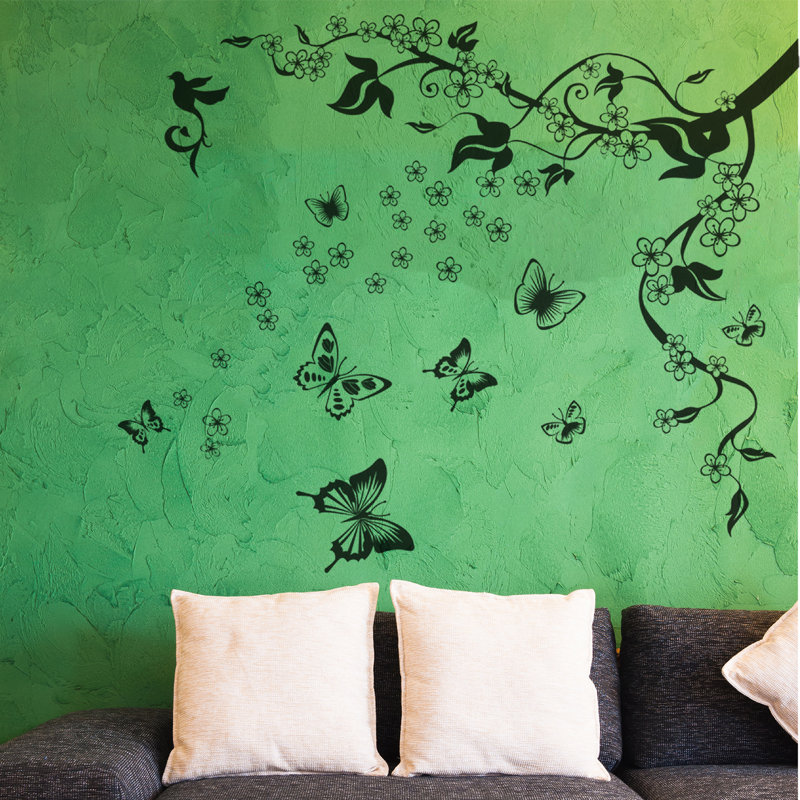 Butterfly Vine Art Floral Wall Sticker, Double