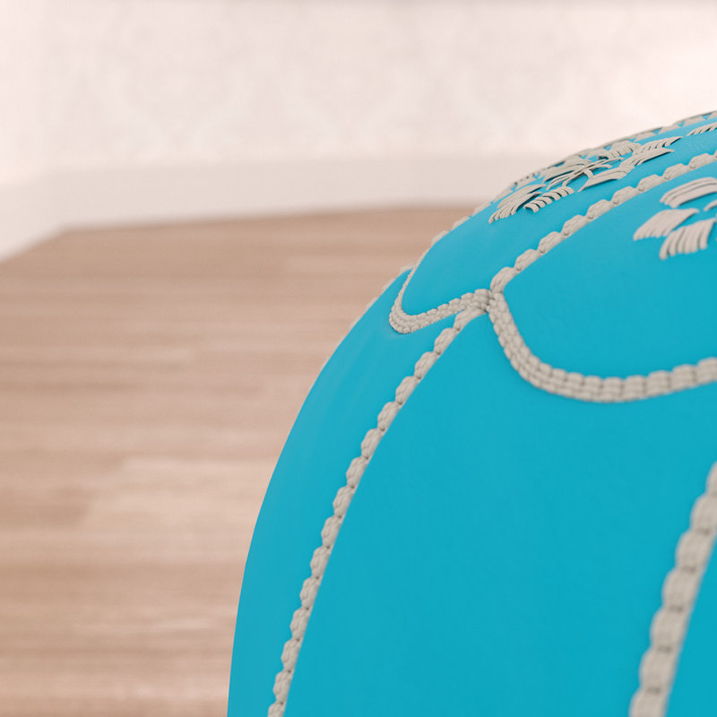 Leather Pouf, Turquoise Genuine Leather
