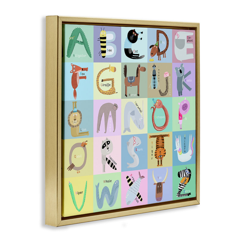 Animaux amusants, lettres éducatives, Cadre flottant gris lustré, H 18 po x l 18 po
