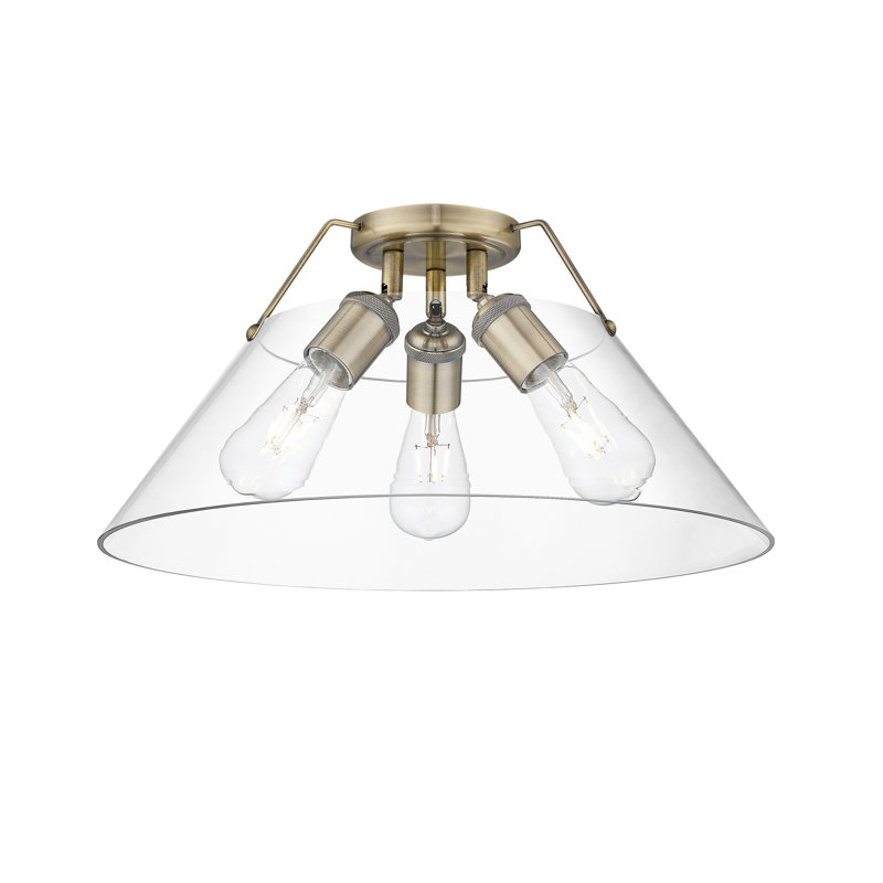 Plafonnier encastré 3 lumières Weatherford, Laiton vieilli, Verre transparent