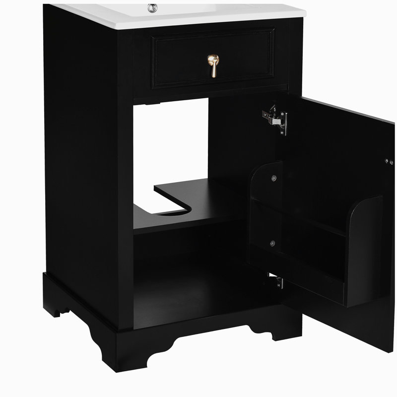 Comptoir de bain de 20 pouces avec lavabo en céramique, porte à fermeture en douceur, tablette réglable et tablette de rangement pour porte - convient aux petites salles de bain