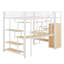 Lit mezzanine double en métal avec escalier de rangement et garde-robe, bureau intégré et tablettes de rangement-107568424