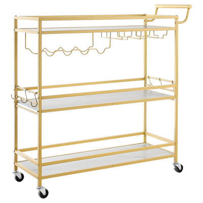 Bar Cart, 3 Tiers Home Kitchen Serving Carts, Modern Rolling Utility Station on Wheels, Mobile Drink Beverage Trolley with Wooden Shelf, Wine Rack, an