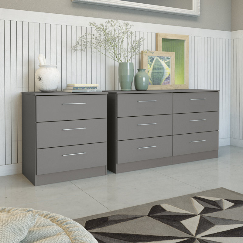Ensemble de commode à 6 tiroirs et commode à 3 tiroirs Foster - avec rangement moderne de 47,2 po, Gris