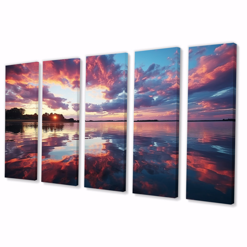 Ensemble de 5 décorations murales Horizon Sunset By The Lake II - Lake, H 28 po x l 60 po