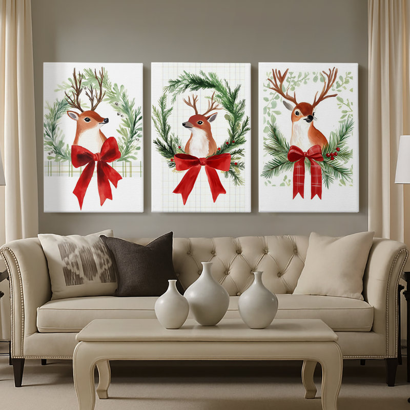 Art des Fêtes de Noël Lxxxviii - Toile tendue sur mesure - 3 pièces, H 48 po x l 96 po
