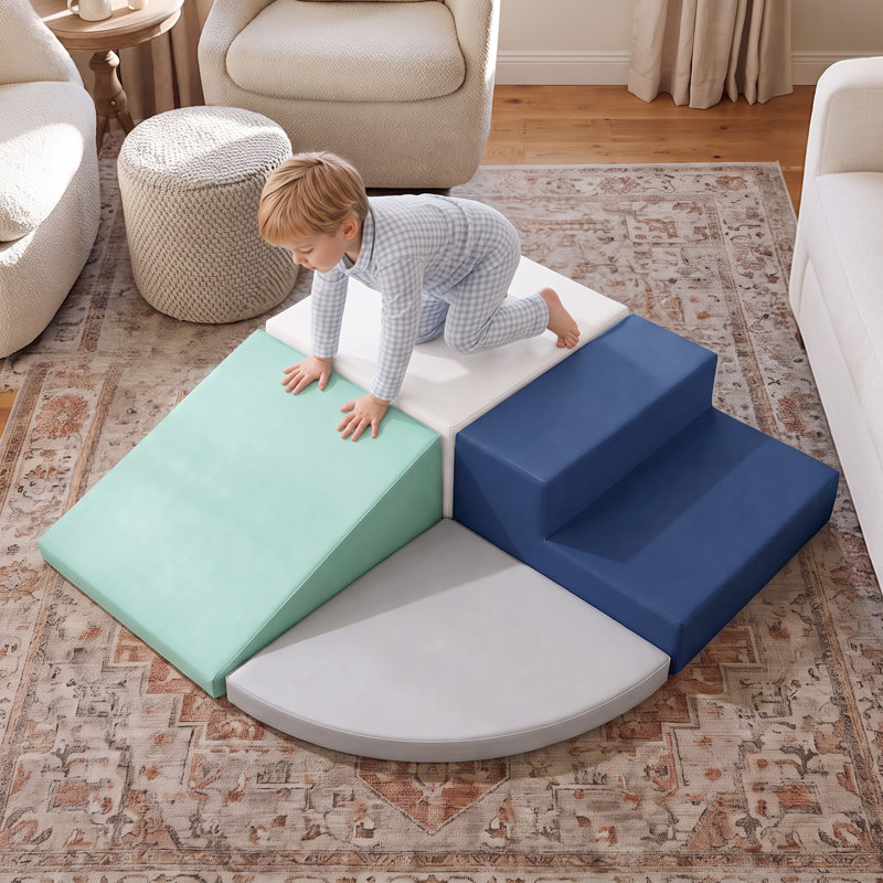 4-Piece Toddler Soft Play Climbing Block Set with Easy-Clean PU Leather Upholstery