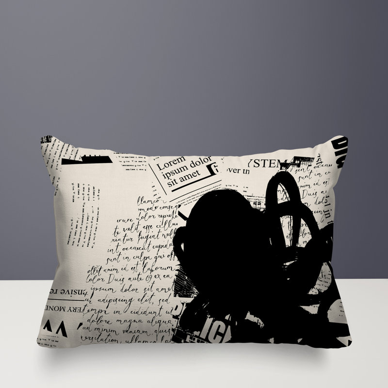 Oreiller rectangulaire réversible intérieur / extérieur Cena, Noir / blanc cassé, H 14 po x l 20 po