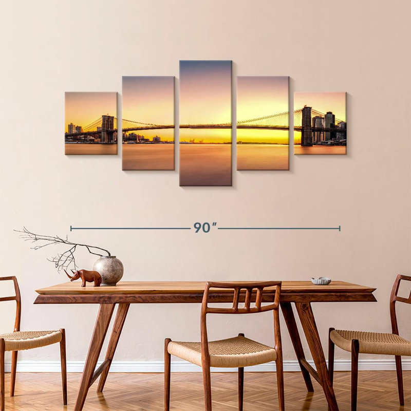 Coucher de soleil au pont de Brooklyn, H 42 po x l 92 po