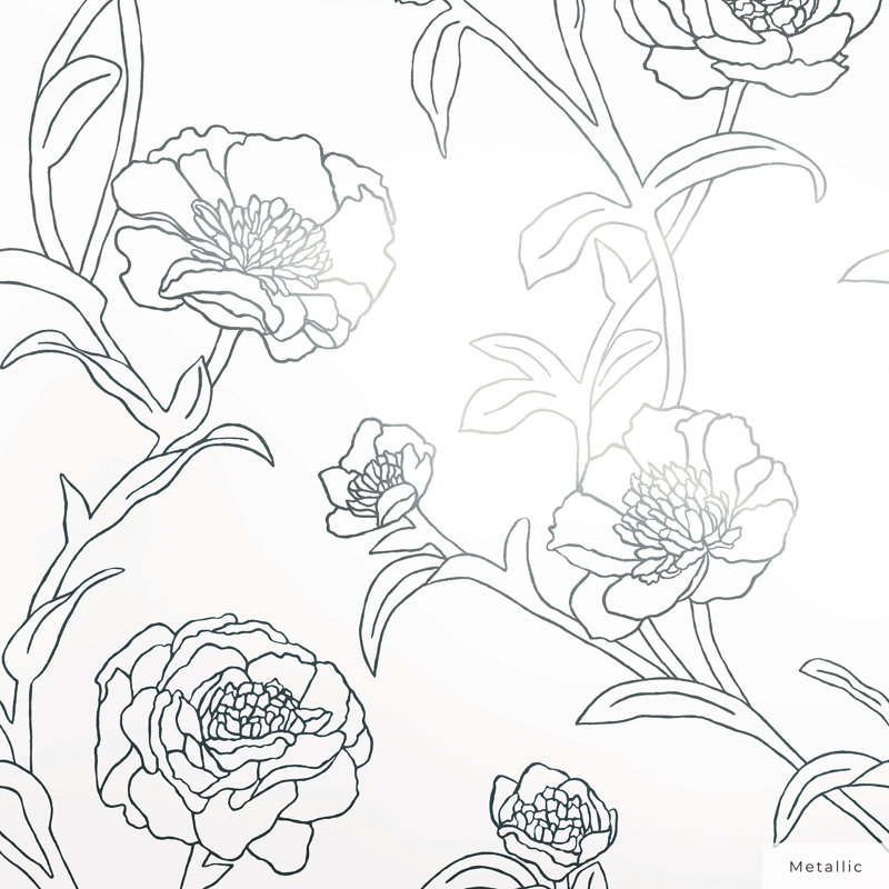 Papier peint adhésif pivoines, L 16,5 po x l 20,5 po, Noir / blanc