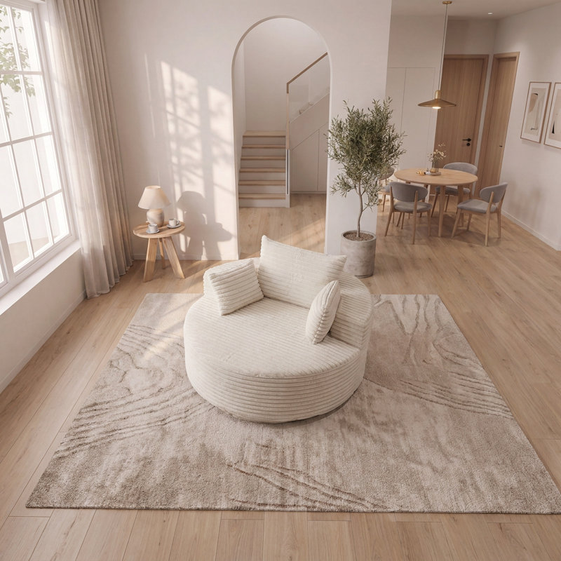 Chaise pivotante moderne de 55 pouces avec dossier coussiné, rotation à 360 degrés, Beige